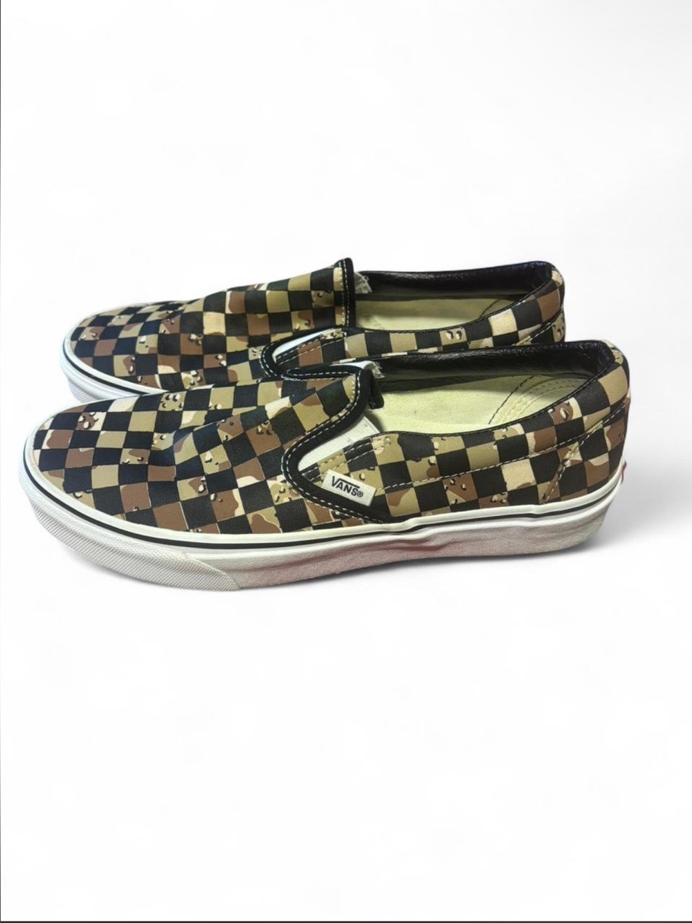 Vans Slip-On Checkerboard Sneakers in Brown and Black